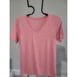 Denim & Co Small Dusty Pink Naturals Linen Blend V-Neck Tee Top A644479 NWOT